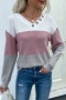 early autumn new 3 colors knitted contrast color patchwork inelastic long sleeve v-neck single breasted stylish casual sweater_Black_Pink_Gray