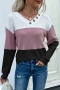 early autumn new 3 colors knitted contrast color patchwork inelastic long sleeve v-neck single breasted stylish casual sweater_Black