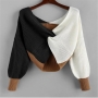 autumn new stylish 7 colors contrast color slight stretch backless knitted kinked exquisite sweater_White