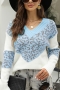 winter new stylish 5 colors leopard batch printing contrast color slight stretch knitted casual sweater_Red_Sky Blue