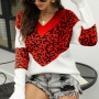winter new stylish 5 colors leopard batch printing contrast color slight stretch knitted casual sweater_Red