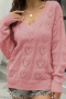autumn new stylish 5-colors solid color heart-shaped hollow slight stretch knitted all-match sweater_White_Dark Green_Pink