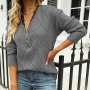 autumn new stylish 4 colors simple solid color zip-up lace patchwork diamond knitted sweater_Red_Dark Blue_Khaki _Dark Gray