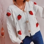 winter new 4 colors strawberry knitted slight stretch v-neck single-breasted stylish thick sweater_Black_White