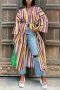 autumn new stylish 3 colors stripe nine points sleeve batch printing non-stretch pocket belt slit loose casual jacket_Purple