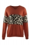 autumn new stylish 5 colors leopard patchwork contrast color slight stretch knitted loose casual sweater_Black_Rose Red
