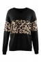 autumn new stylish 5 colors leopard patchwork contrast color slight stretch knitted loose casual sweater_Black
