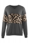 autumn new stylish 5 colors leopard patchwork contrast color slight stretch knitted loose casual sweater_Black_Rose Red_Gray_Dark Gray