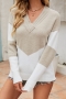 autumn new stylish 5 colors simple contrast color knitted v-neck casual sweater_Black_Blue_Pink_Khaki 