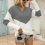 autumn new stylish 5 colors simple contrast color knitted v-neck casual sweater_Black_Blue_Pink_Khaki _Dark Gray