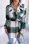 winter new 3 colors plaid woolen non-stretch turndown collar single-breasted pockets stylish jacket with belt_Khaki _Dark Gray_Green