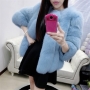 winter new stylish five colors crew neck long sleeve warm fur inelastic casual outerwear_White_Purple_Blue