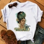 s-5xl plus size summer new stylish cartoon character letter printing slight stretch casual top_Red_Green