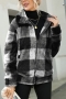 winter new 3 colors plaid printing teddy fleece slight stretch zip-up pockets stylish warm all-match jacket_Gray