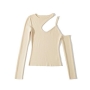 autumn new 5 colors stretch knitted hollow irregular design slim stylish top_Black_Beige