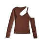 autumn new 5 colors stretch knitted hollow irregular design slim stylish top_Black_Beige_Brown