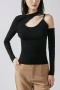 autumn new 5 colors stretch knitted hollow irregular design slim stylish top_Black