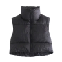 winter new 12 colors non-stretch high neck zip-up solid color stylish all-match cotton vest_Black