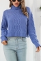 winter new two colors twist knitted slight stretch turtleneck stylish casual sweater_Blue