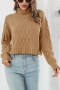 winter new two colors twist knitted slight stretch turtleneck stylish casual sweater_Blue_Khaki 