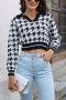 houndstooth knitted slight stretch exquisite crop sweater(new added colors)_Black