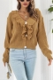 winter new three colors slight stretch v-neck single-breasted ruffle stylish all-match knitted sweater(new added color)_White_Pink_Khaki 
