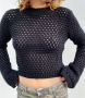 autumn new stylish solid color hollow knitted slight stretch sexy sweaters_Black