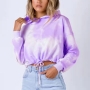 autumn new stylish 3 colors tie dye batch printing slight stretch hooded drawstring casual sweatshirt(sweatshirt only)_Purple