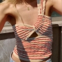 xs-xl summer new stylish 7-colors striped knitted one-shoulder slight stretch hollow sexy vest_Light Green_Red_Beige