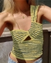 xs-xl summer new stylish 7-colors striped knitted one-shoulder slight stretch hollow sexy vest_Light Green_Red_Beige_Dark Blue_Yellow