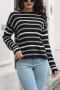 autumn & winter new two colors striped knitted slight stretch casual all-match thin sweater_Black