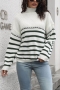 winter new 3 colors stripe stitching slight stretch high-neck stylish casual knitted sweater_Black_Brown_Green