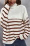 winter new 3 colors stripe stitching slight stretch high-neck stylish casual knitted sweater_Black_Brown