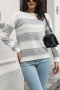 autumn & winter new 4 colors stripe hollow knitted slight stretch boat-neck stylish casual sweater_Black_Blue_Pink_Gray