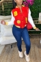 autumn new plus size five colors slight stretch letter embroidery pocket single-breasted fashion baseball jacket_Black_Red