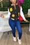 autumn new plus size five colors slight stretch letter embroidery pocket single-breasted fashion baseball jacket_Black