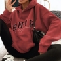 winter new stylish 6-colors letter printing hooded pocket non-stretch fleece warm casual sweatshirts_Black_Red