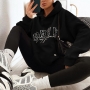 winter new stylish 6-colors letter printing hooded pocket non-stretch fleece warm casual sweatshirts_Black