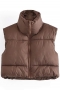 xs-l winter new 4 colors non-stretch zip-up drawstring stylish all-match crop puffer vest_Black_Light Green_Brown