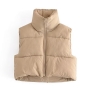 xs-l winter new 4 colors non-stretch zip-up drawstring stylish all-match crop puffer vest_Black_Light Green_Brown_Khaki 