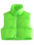 xs-l winter new 4 colors non-stretch zip-up drawstring stylish all-match crop puffer vest_Black_Light Green