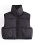 xs-l winter new 4 colors non-stretch zip-up drawstring stylish all-match crop puffer vest_Black