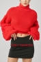winter new 5 colors slight stretch high-neck lantern-sleeve stylish all-match high quality crop knitted sweater(only sweater)_Black_Red