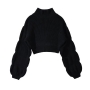 winter new 5 colors slight stretch high-neck lantern-sleeve stylish all-match high quality crop knitted sweater(only sweater)_Black