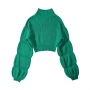 winter new 5 colors slight stretch high-neck lantern-sleeve stylish all-match high quality crop knitted sweater(only sweater)_Black_Red_Blue_Yellow_Green