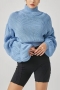 winter new 5 colors slight stretch high-neck lantern-sleeve stylish all-match high quality crop knitted sweater(only sweater)_Black_Red_Blue