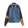 autumn & winter new two colors denim knitted stitching slight stretch single-breasted pocket stylish all-match high quality sweater jacket_Brown
