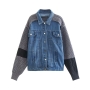 autumn & winter new two colors denim knitted stitching slight stretch single-breasted pocket stylish all-match high quality sweater jacket_Brown_Gray