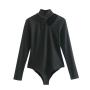 autumn new 6 colors slight stretch hollow long sleeves back zip-up slim stylish bodysuit_Black