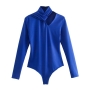 autumn new 6 colors slight stretch hollow long sleeves back zip-up slim stylish bodysuit_Black_Dark Green_Blue